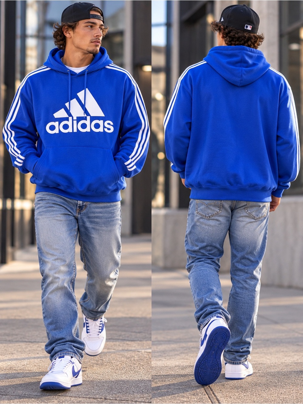 adidas Royal Blue Pullover Hoodie with White Logo